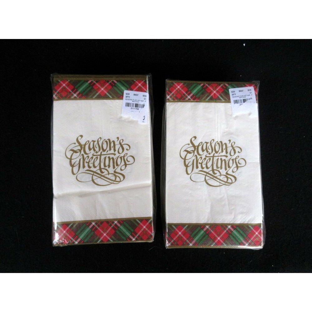 Season's Plaid Set of 2 Christmas Dinner Napkins 40 Ct‎ Season's Greetings New